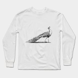 Black and White Peacock Print Long Sleeve T-Shirt